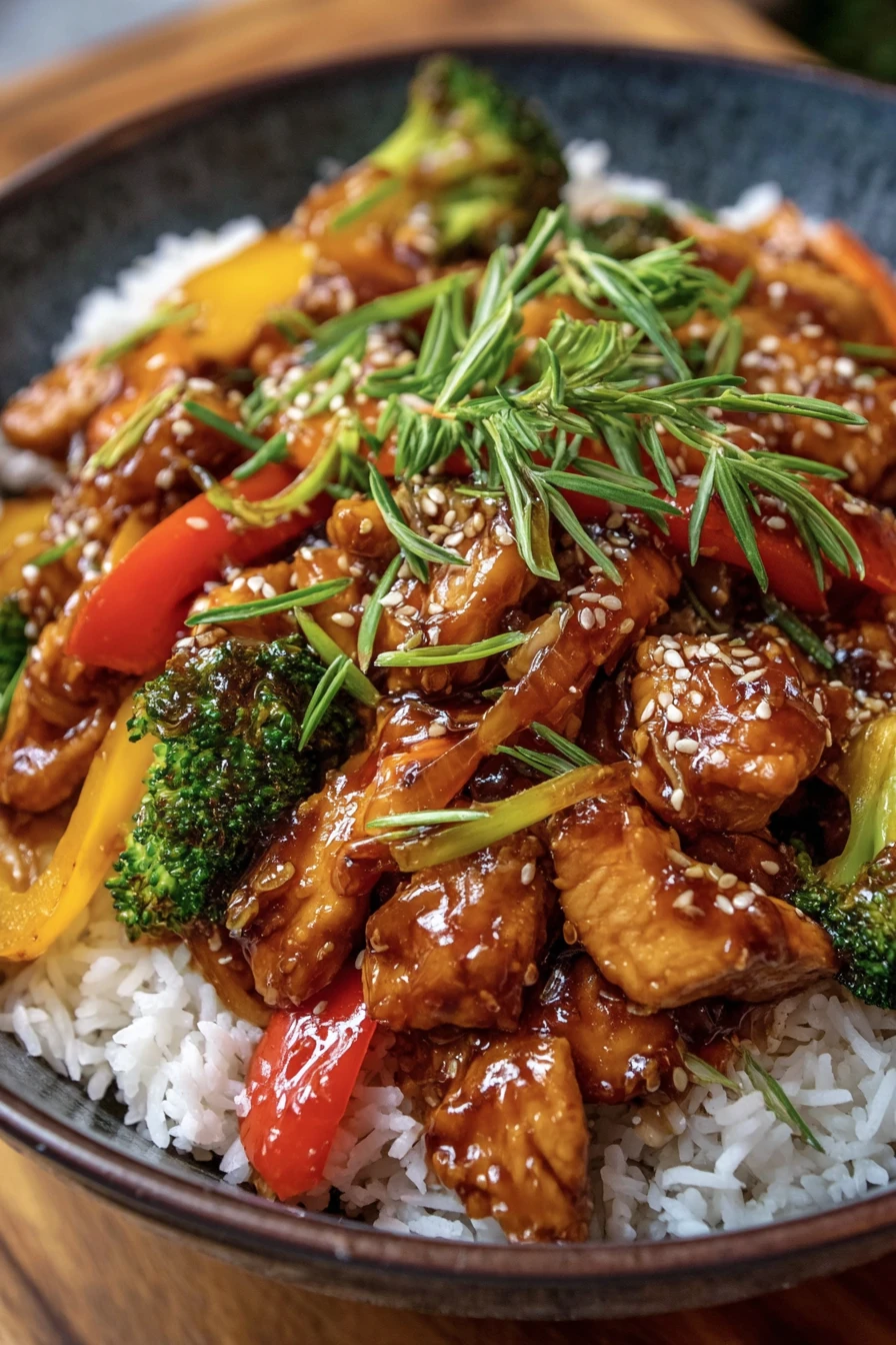 honey garlic chicken stir-fry, savory, flavorful, aromatic, Asian cuisine