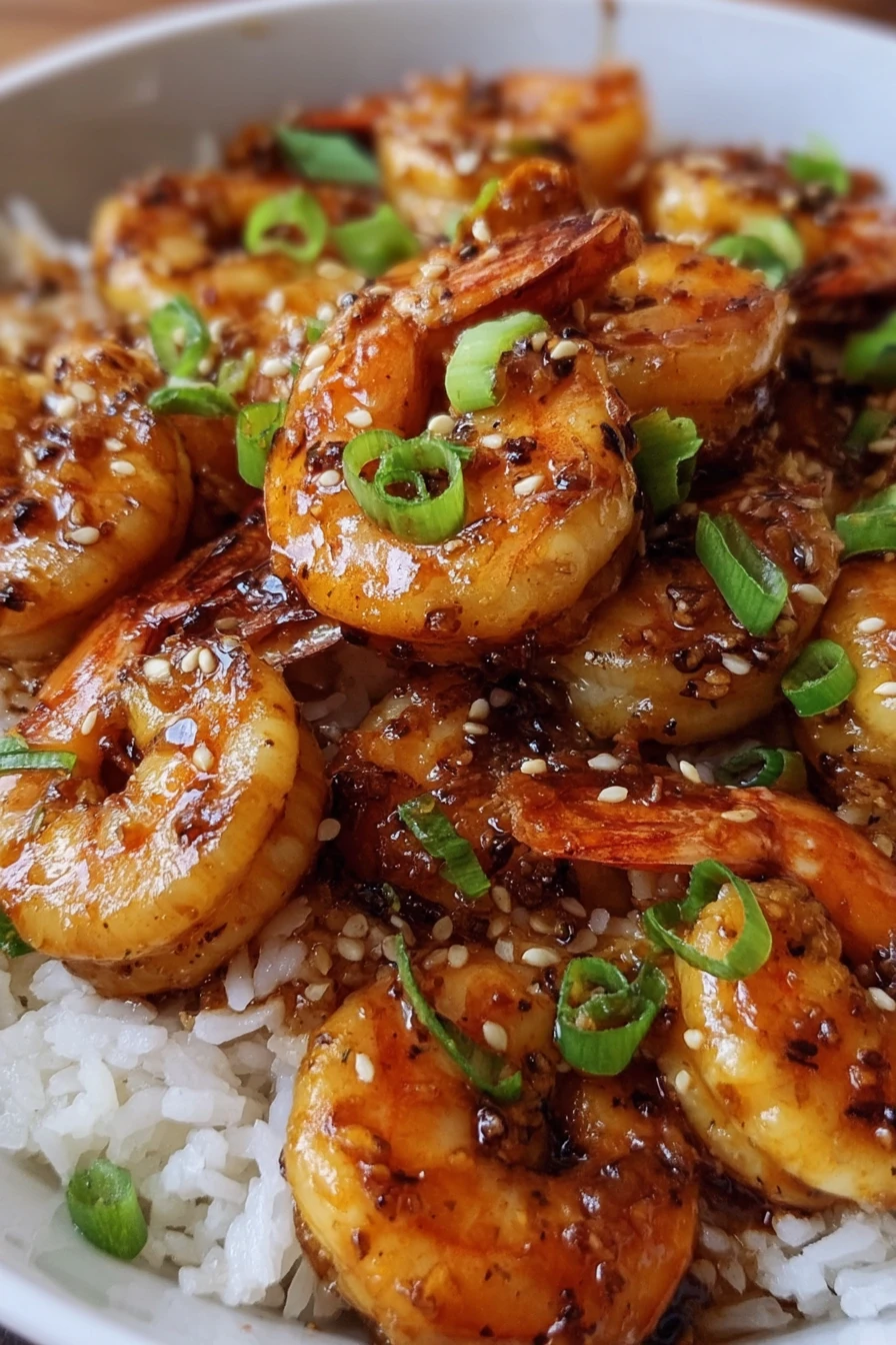 honey garlic shrimp, savory, succulent, aromatic, delicious, seafood dish