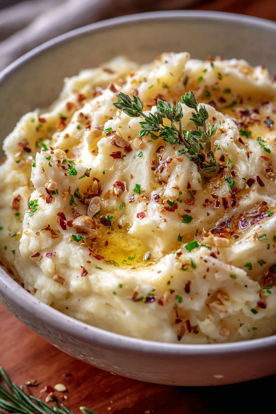 creamy, roasted garlic, mashed potatoes, irresistibly delicious, savory, creamy texture