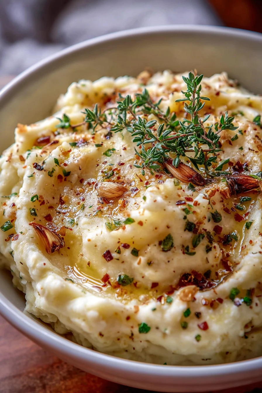 creamy, roasted garlic, mashed potatoes, irresistibly delicious, savory, creamy texture