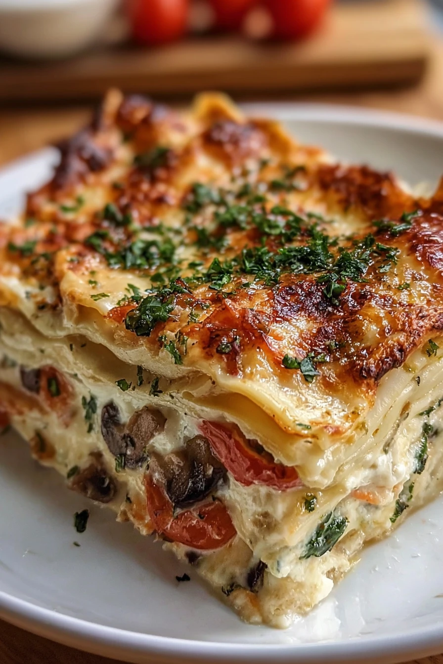 Loaded Veggie White Lasagna, cheesy, flavorful, creamy, nutritious, colorful vegetables