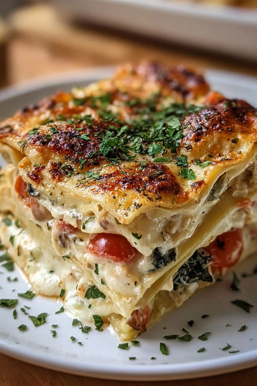 Loaded Veggie White Lasagna, cheesy, flavorful, creamy, nutritious, colorful vegetables
