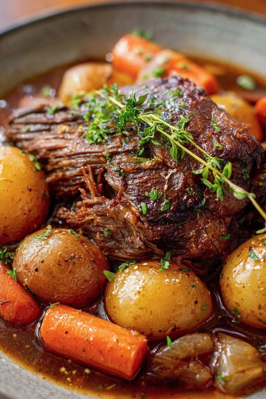 pot roast, slow cooker, savory, tender, juicy, aromatic, hearty, comforting