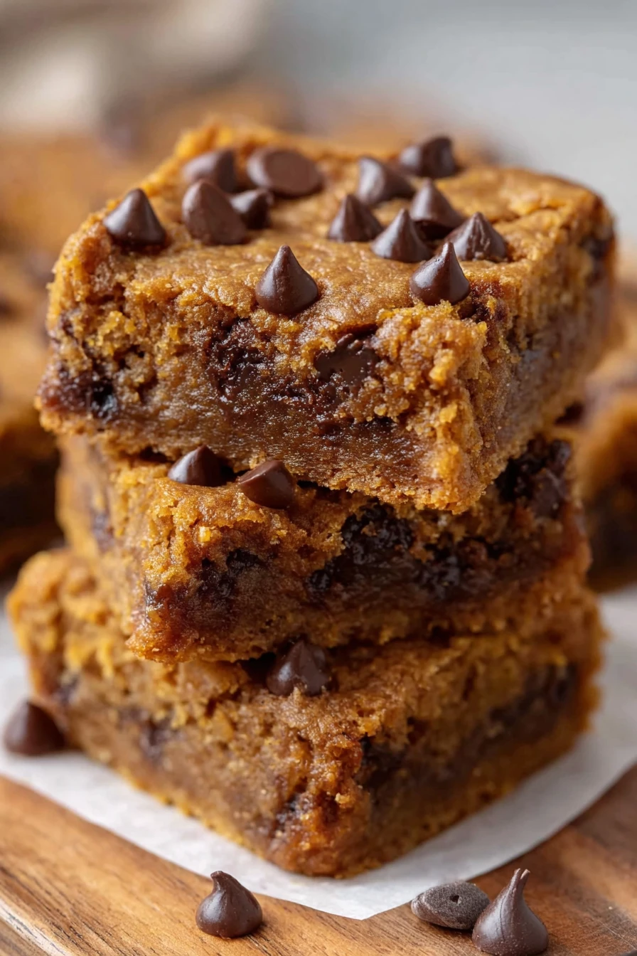 pumpkin chocolate chip bars, delicious autumn treat, moist, decadent, chocolatey, pumpkin spice flavor