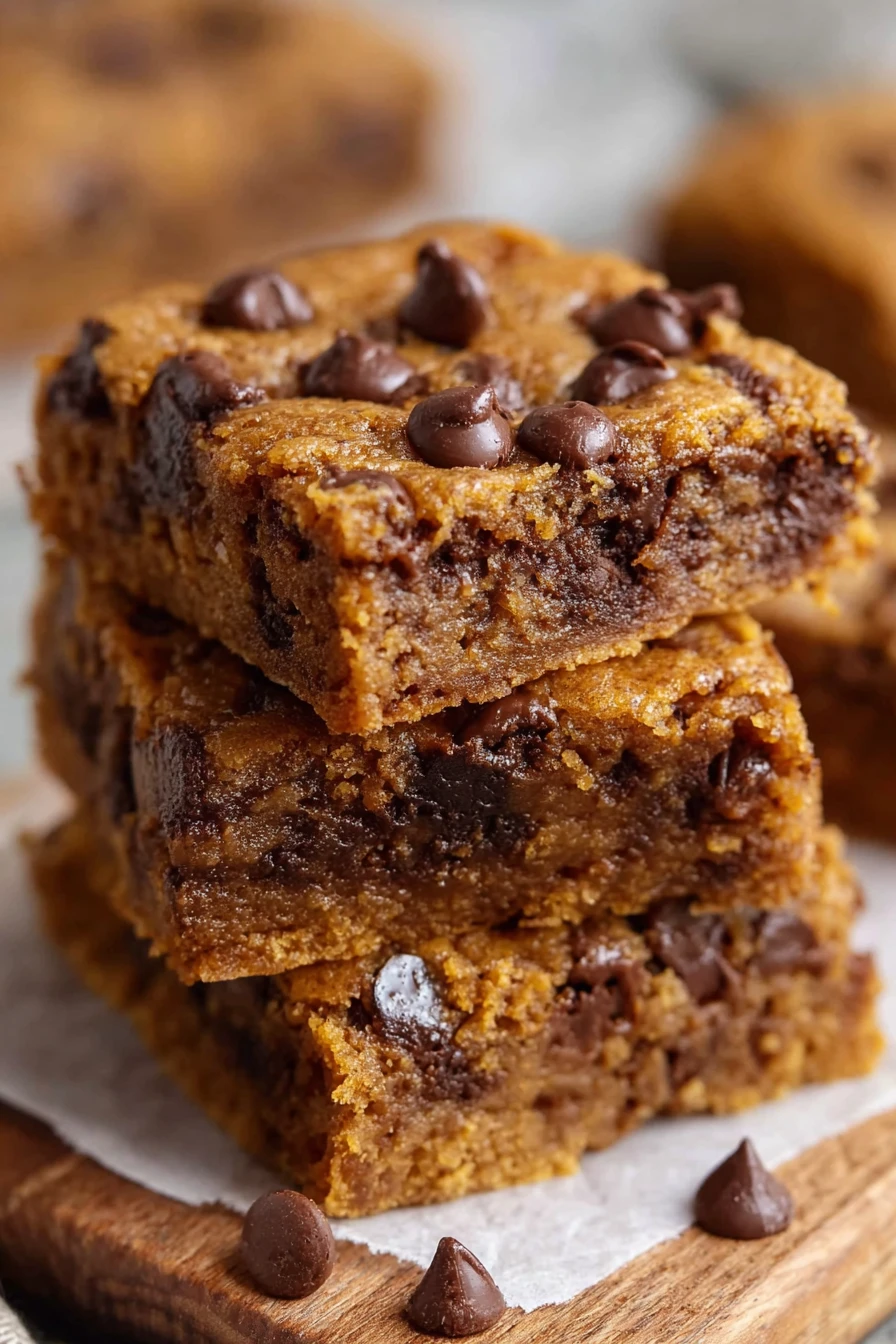 pumpkin chocolate chip bars, delicious autumn treat, moist, decadent, chocolatey, pumpkin spice flavor