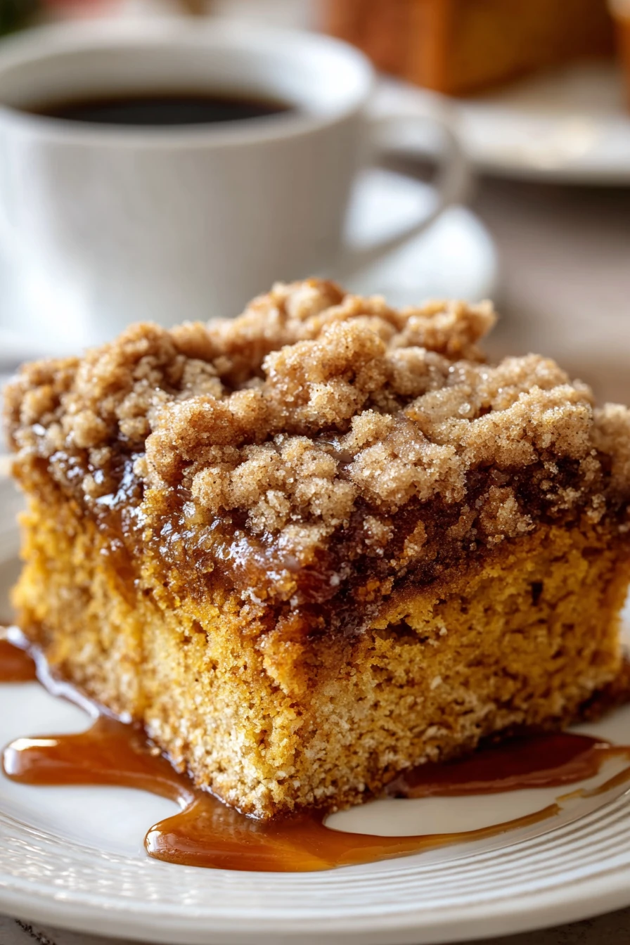 pumpkin coffee cake, delicious recipe, autumn flavors, moist, spiced, sugary streusel topping