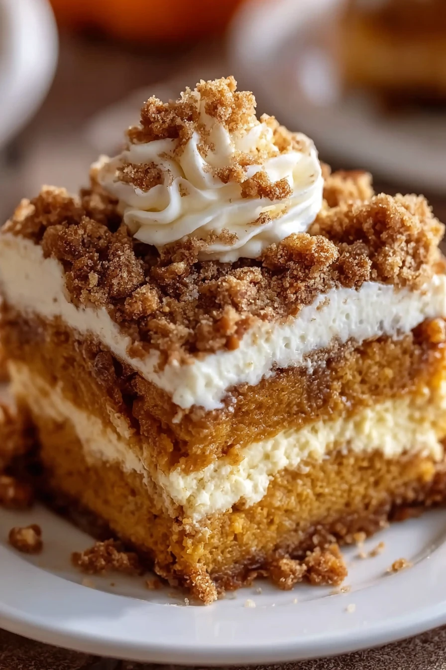 pumpkin crunch cake, delicious dessert, crunchy topping, moist, autumn flavors