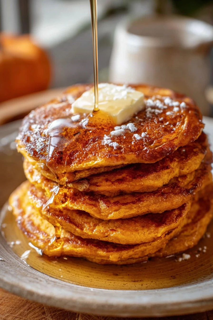 pumpkin pancakes, fall flavors, fluffy, warm, maple syrup, delicious