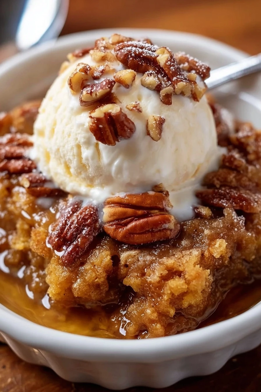 pumpkin pecan cobbler, sweet and crunchy, fall dessert, decadent, seasonal flavors