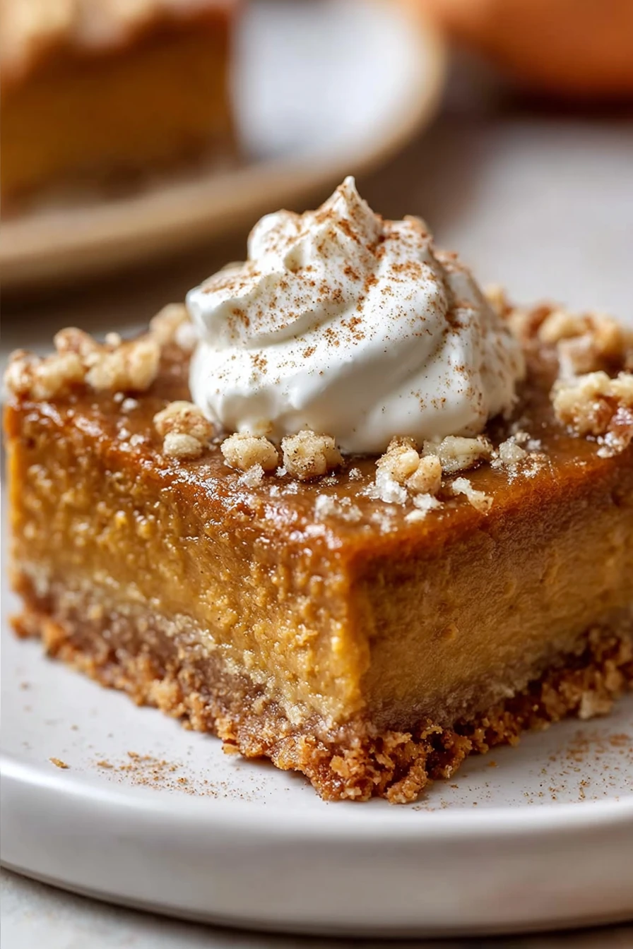 pumpkin pie bars, delicious autumn dessert, spiced crust, creamy filling