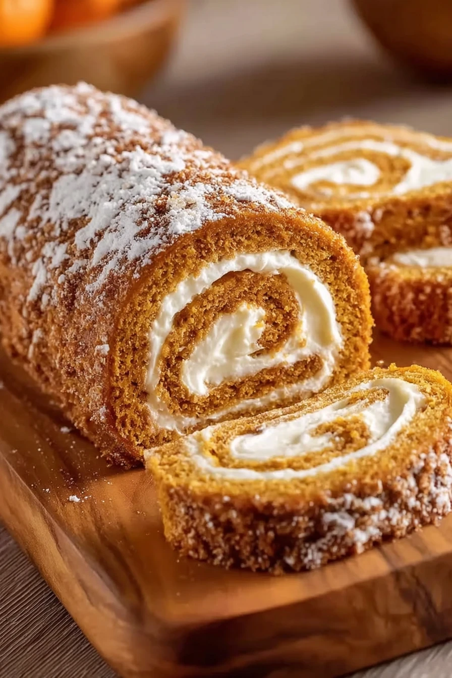 pumpkin roll, delicious dessert, fall flavors, creamy filling, spiced cake