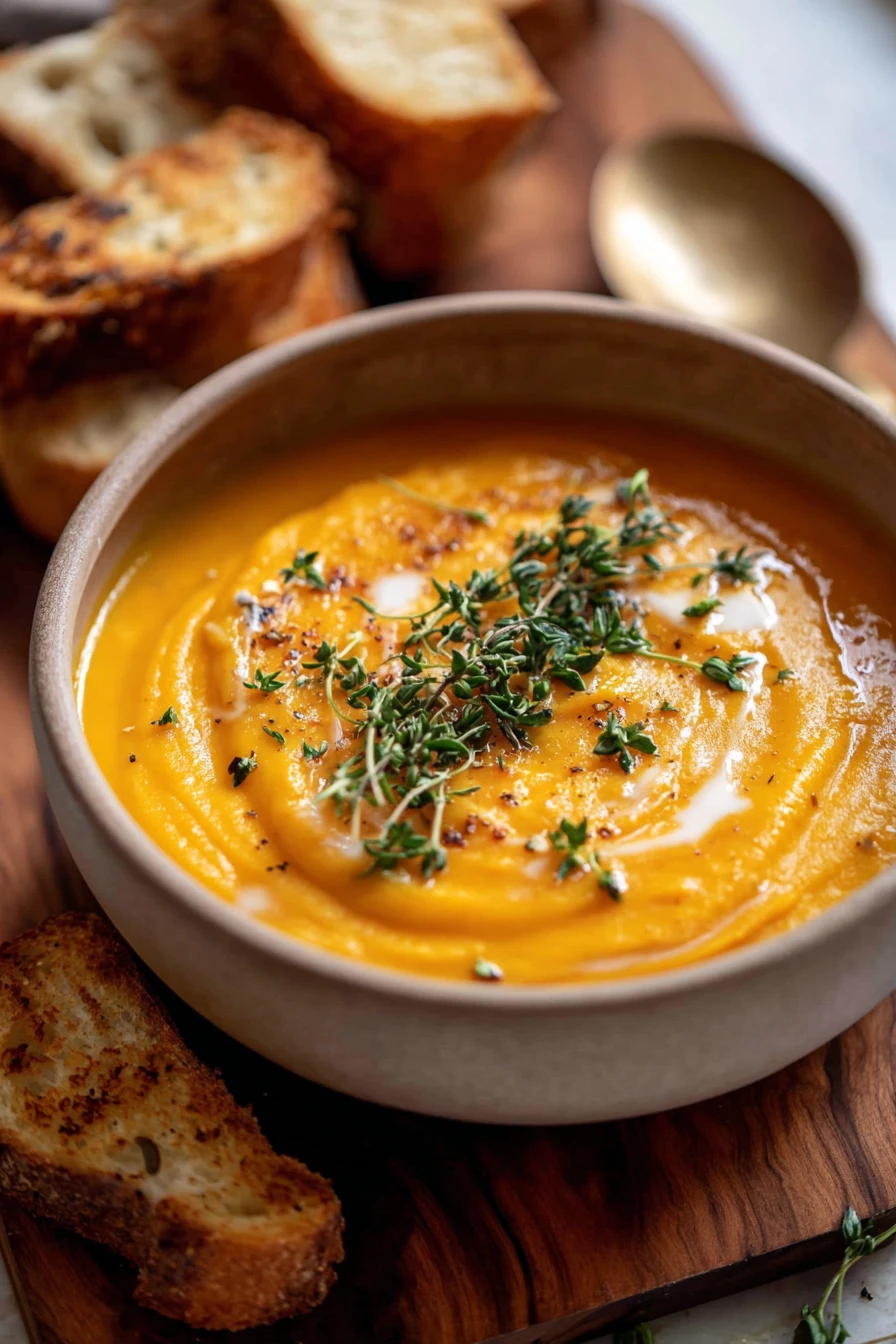 roasted kabocha squash soup, savory, creamy, fall flavors, comforting bowl
