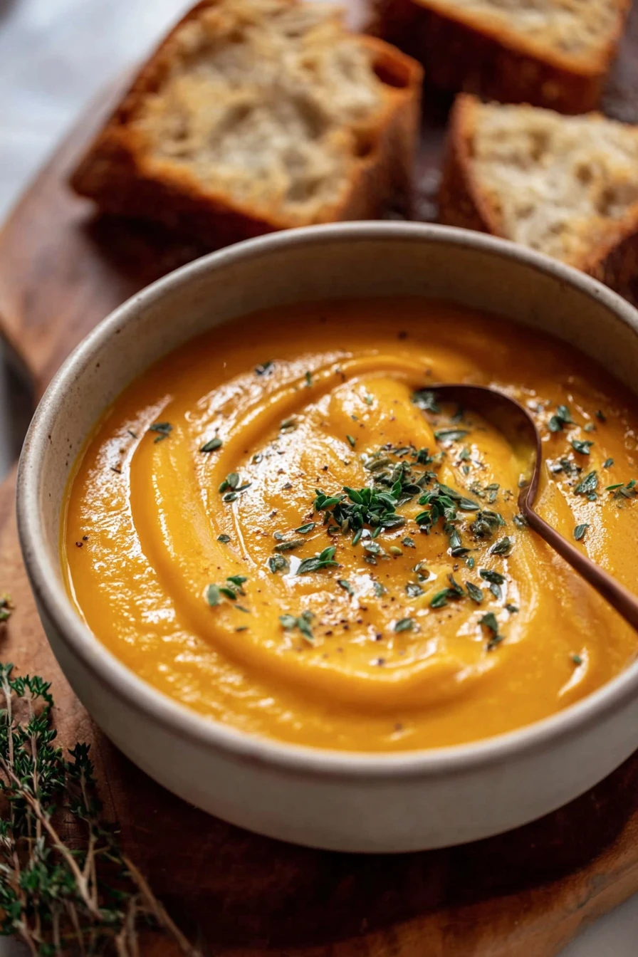 roasted kabocha squash soup, savory, creamy, fall flavors, comforting bowl