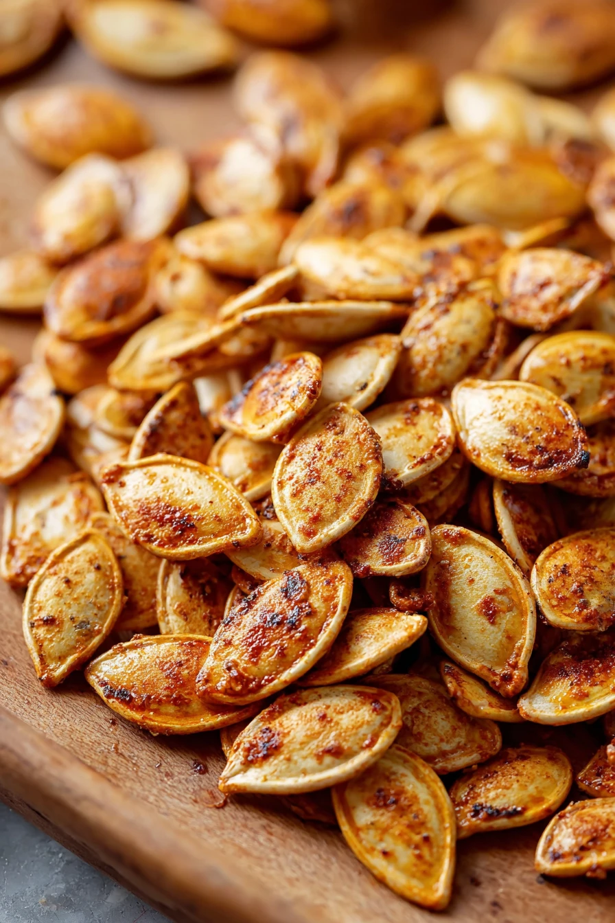 roasted pumpkin seeds, crunchy, savory, fall snack, delicious, healthy, seasonal