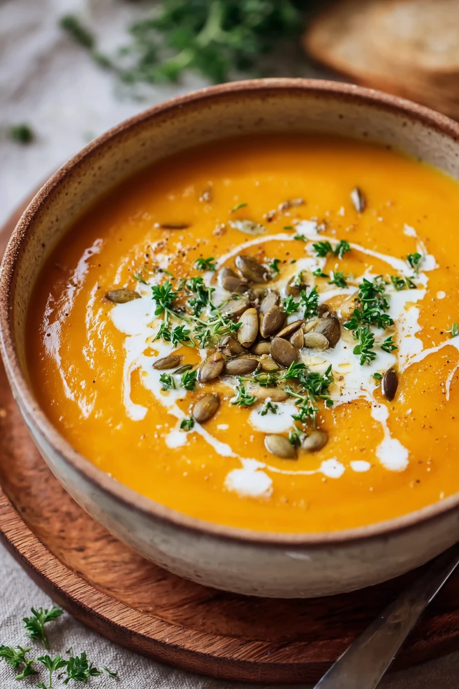 roasted pumpkin soup, creamy, savory, autumn flavors, comforting bowl