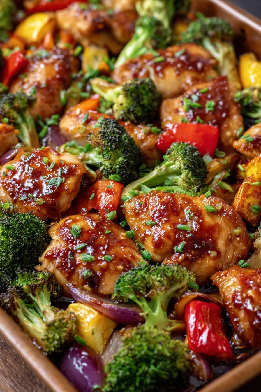 teriyaki chicken, sheet pan meal, colorful veggies, savory, juicy, delicious, Asian-inspired flavors