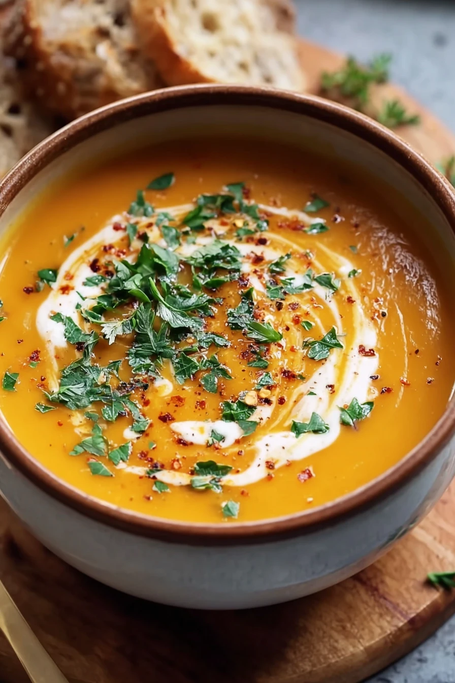 spicy, butternut squash, sweet potato, savory, aromatic, hearty soup