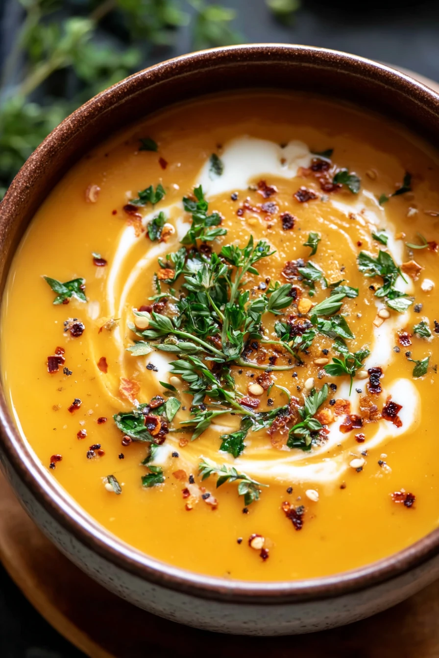 spicy, butternut squash, sweet potato, savory, comforting, flavorful soup