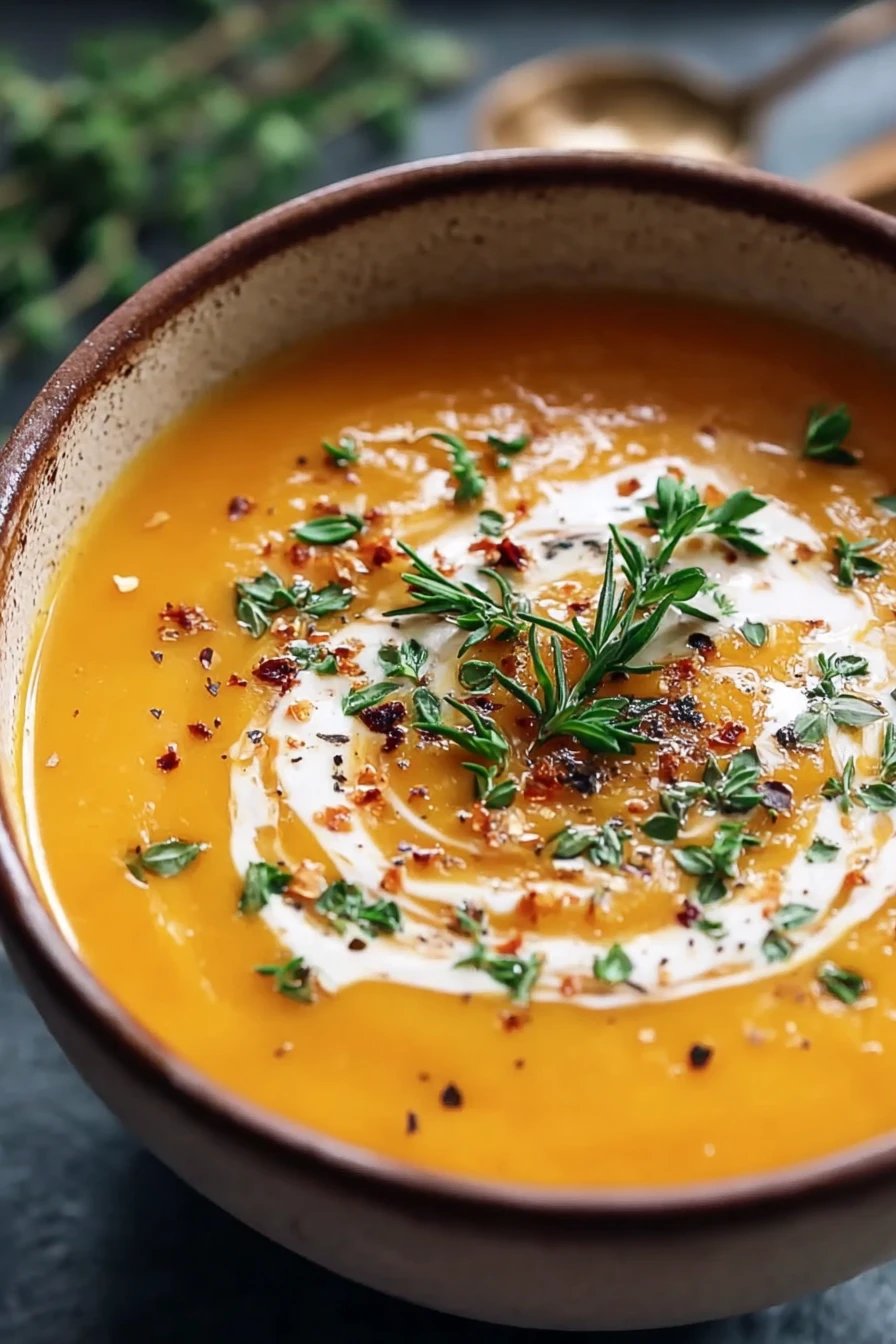spicy, butternut squash, sweet potato, savory, aromatic, hearty soup