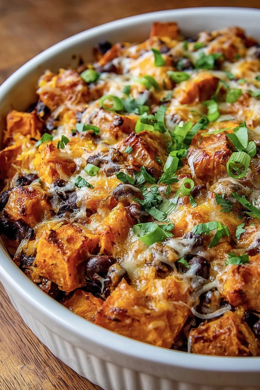 sweet potato, black bean casserole, hearty, flavorful, savory, delicious
