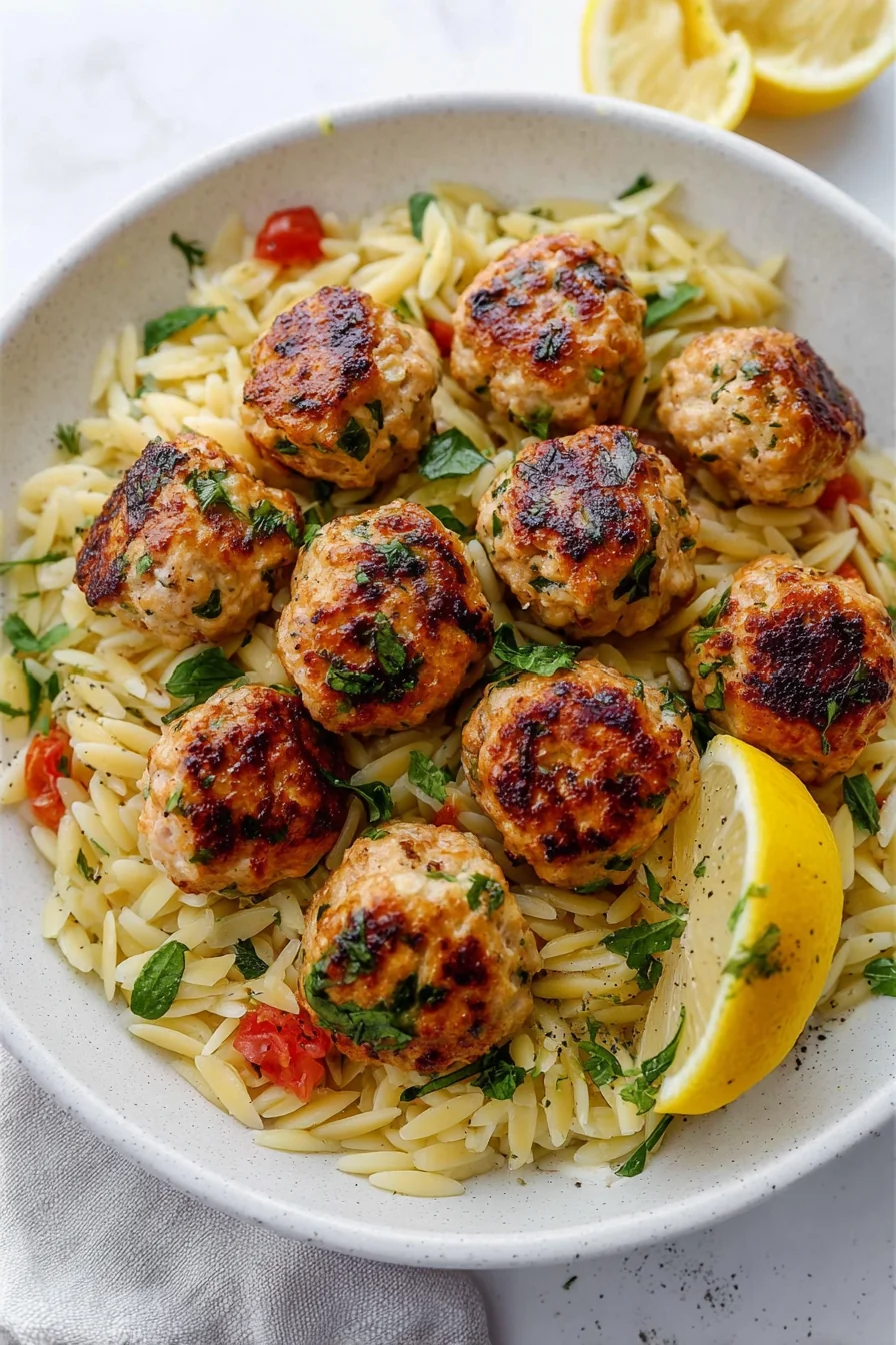 Greek Chicken Meatballs with Lemon Orzo - Image 1