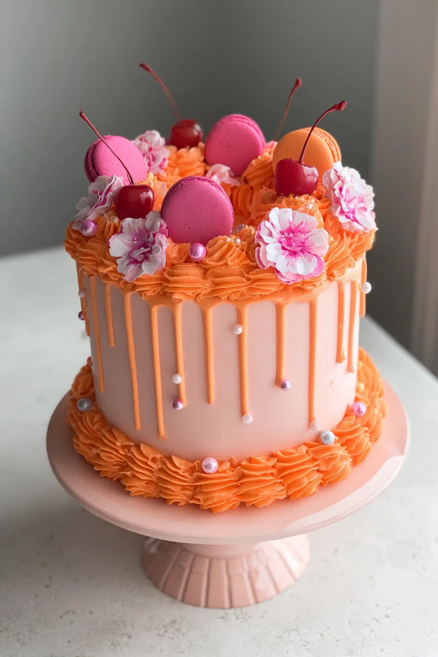 Pink and Orange Birthday Cake - Image 1