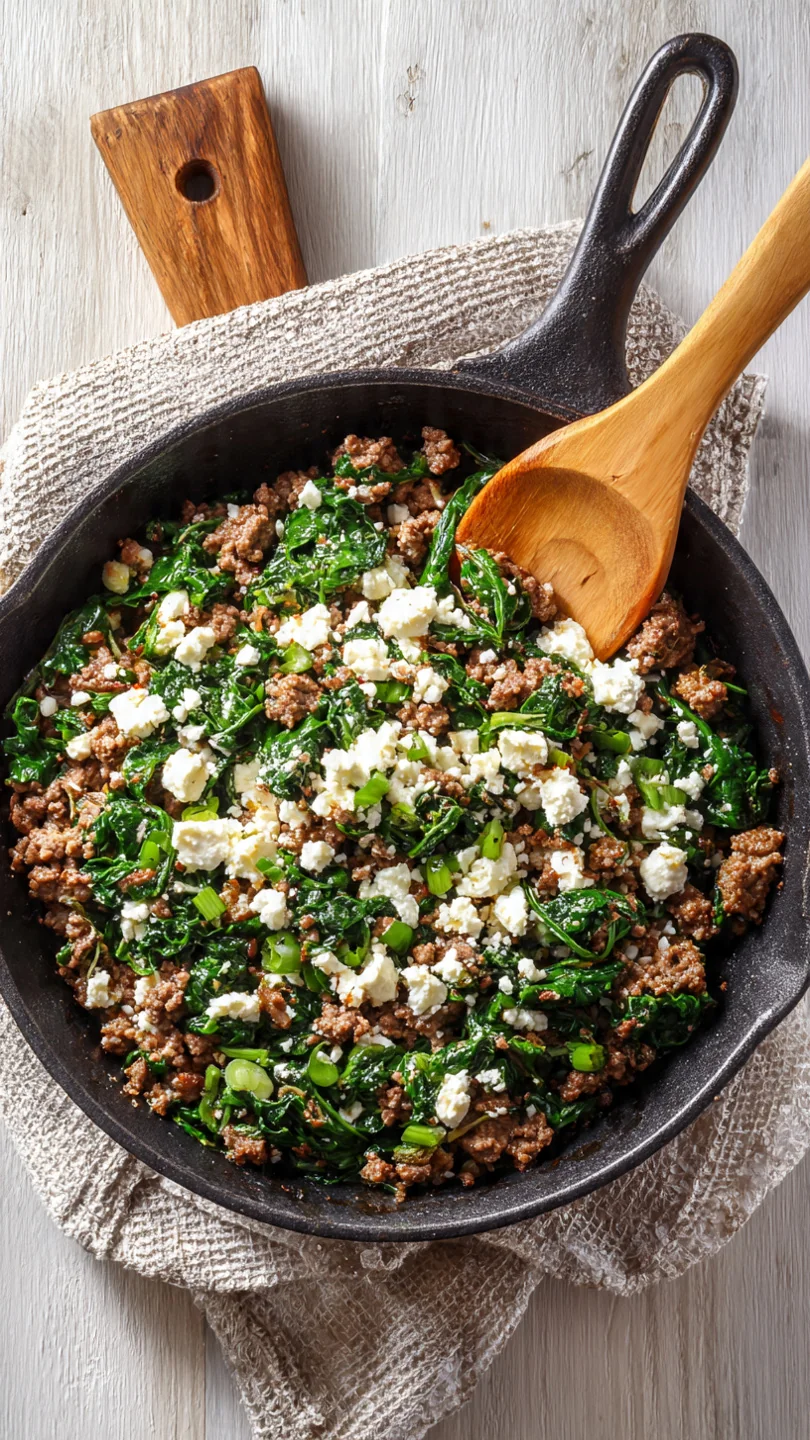 Heavenly Ground Beef And Spinach Skillet With Feta - Image 1