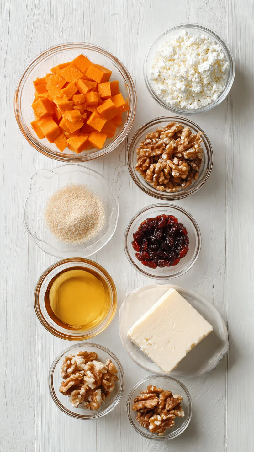 Layered Sweet Potato & Butternut Squash Lasagna With Feta, Walnuts & Cranberry-Honey Glaze - Ingredients