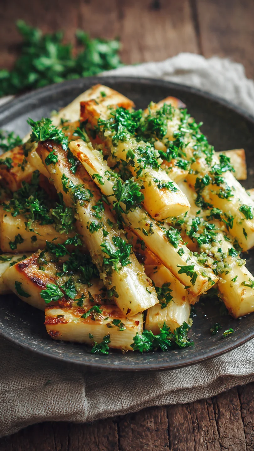 Mustard And Honey Roasted Parsnips With Chopped Parsley On Top - Image 1