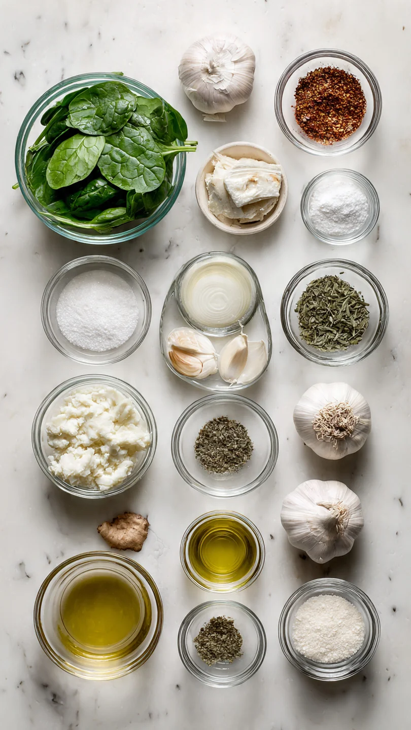 Greek Roasted Garlic Spinach White Pizza - Ingredients