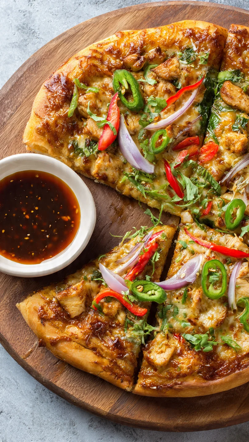 Thai Chicken Pizza With Fresh Vegetables And Asian Sauce - Image 1